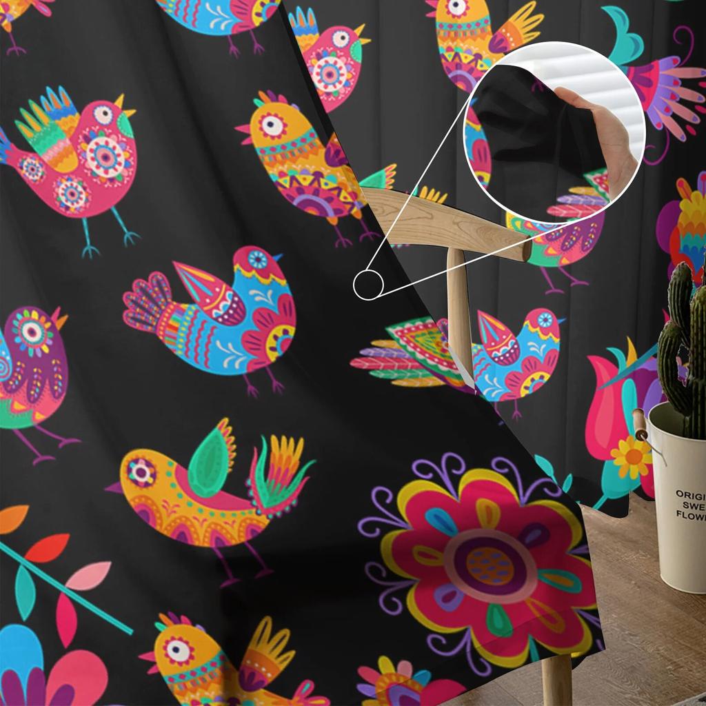 Mexican Festival Pattern Texture Bedroom Transparent Sheer Curtains Holiday Decoration Window Voile Tulle Curtain