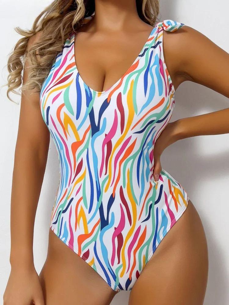 Sexy 2025 Print Lady Swimwear Women Tied Strapped One Piece Swimsuit Monokini Push Up Brazilian Beach Bathing Suit