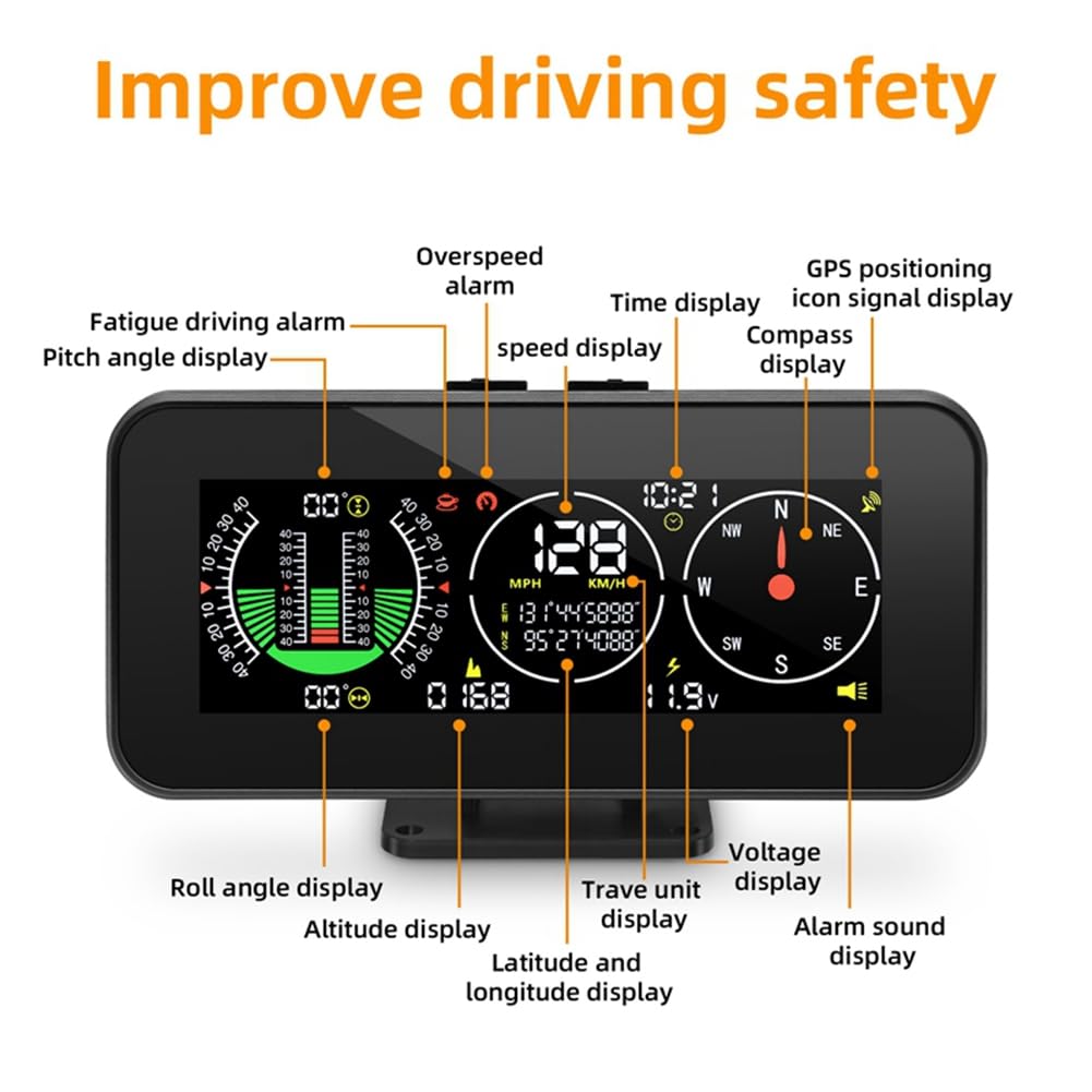 Buerjia Auto HUD Head Up Displej Inklometr Kompas Rychloměr GPS Alarm překročení rychlosti Digitální rychlost Sklonoměr Autodíly 1ks