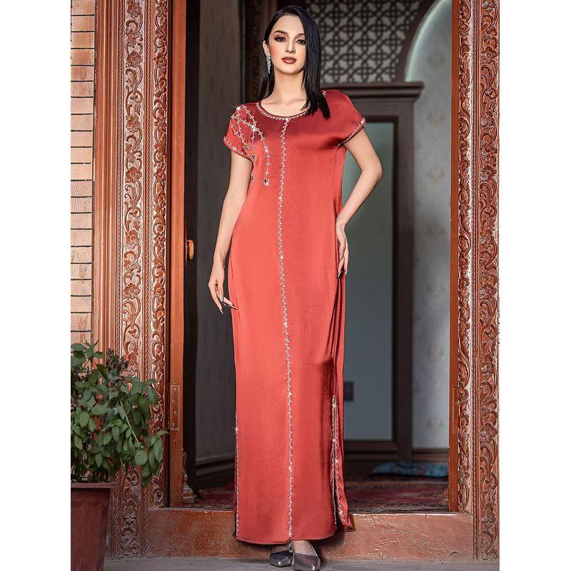 Middle East New Arrival Fashion Acetic Acid Surface Embossed Handmade Rhinestone Dress Handmade Beaded Dress