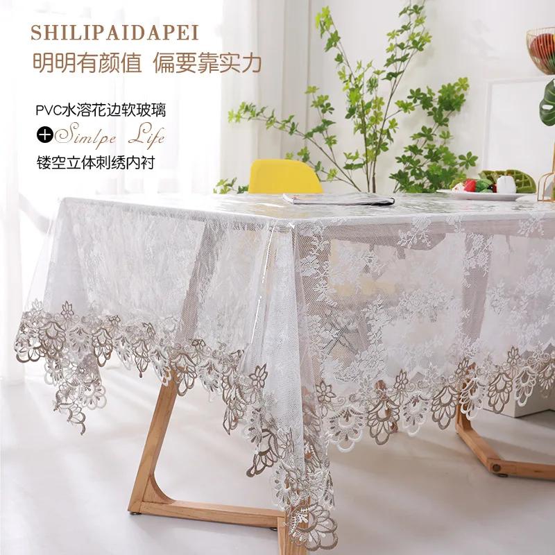 PVC Transparent Tablecloth , Heat-resistant, Embroidered Square Table Cloth Waterproof, And Oil Resistant Dining Table Mat, 1pc