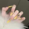 French Yellow Luxury Bling Diamond Handmade Medium-Long Blush Fake Nails