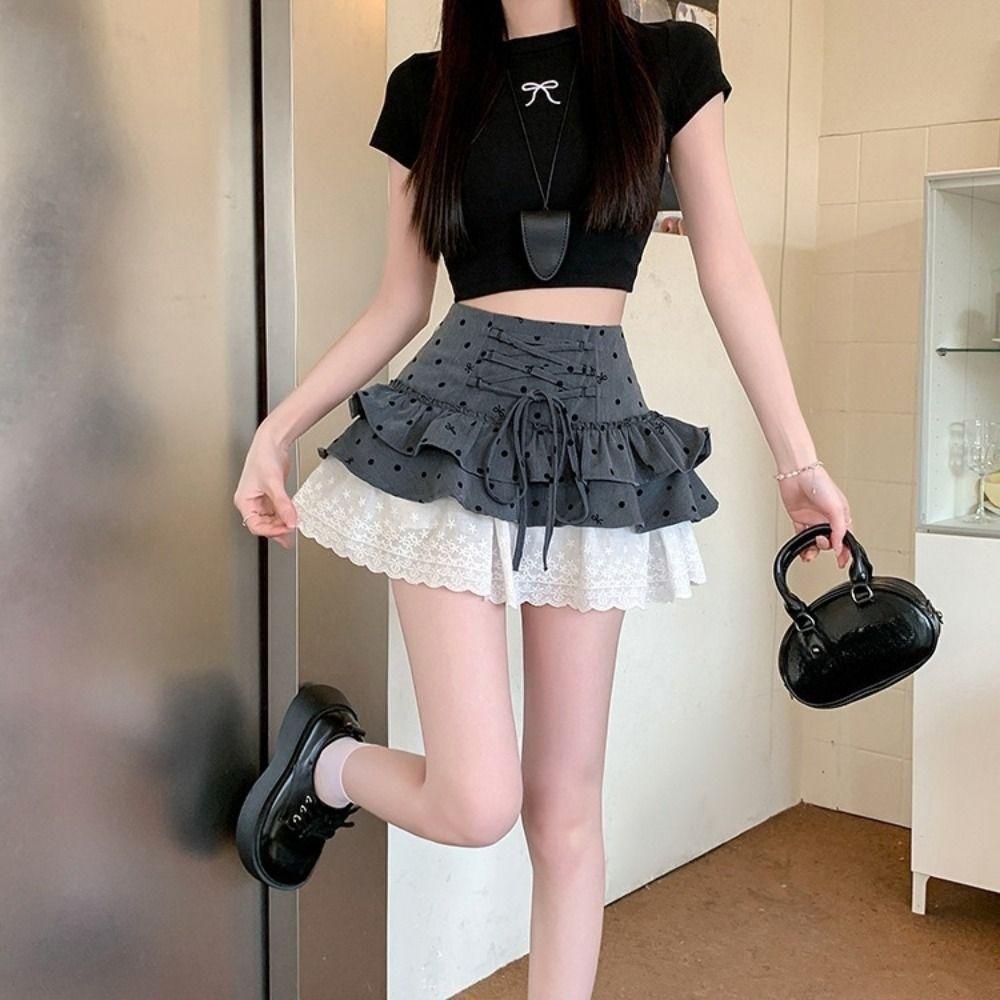 Lace Short Puff Skirt Sweet A-line Cake Shirt Short Fashion Mini Cake Skirt  Streetwear
