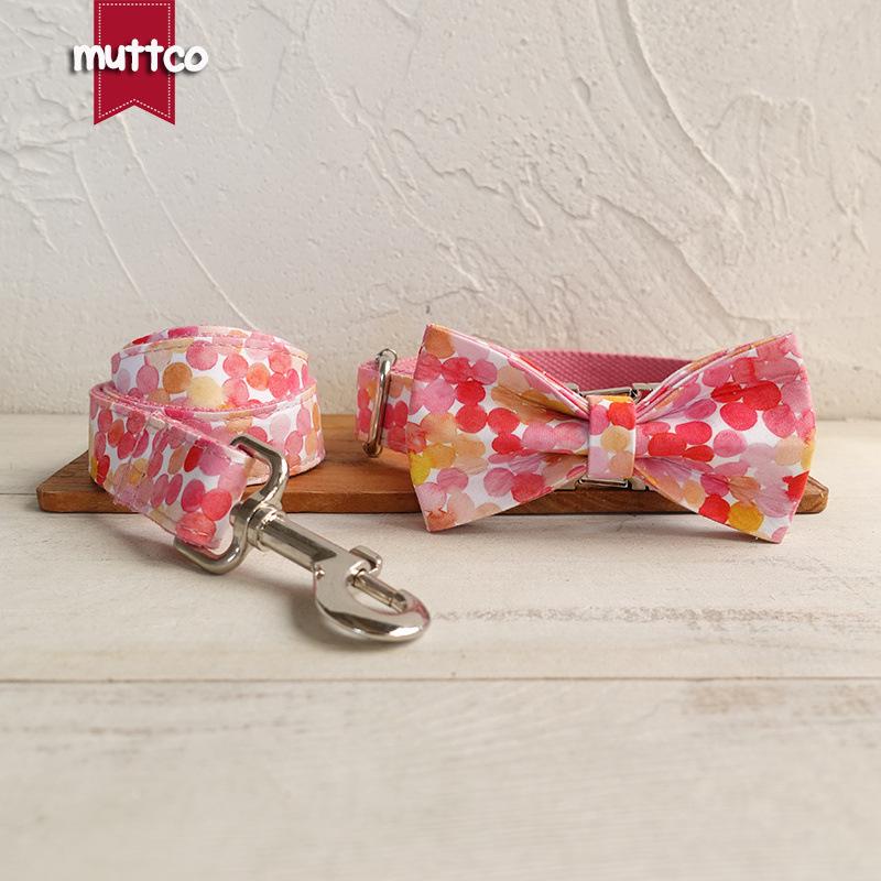 MUTTCO Pink Bubble Dog Collar & Leash Set with Bow UDC-127. Extra Large
