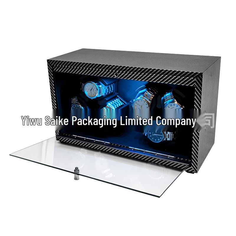 Carbon Fiber Pattern 6-Watch Automatic Winder Box for Home Use