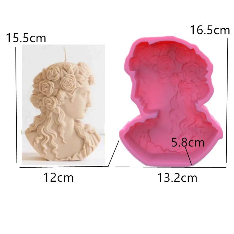 DIY Queen Halfbody Statue Candle Silicone Mold Goddess Halfbody Sculpture Resin Mold Long Hair Women Concrete Cement Gypsum Mold