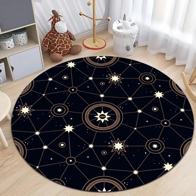 Outer Space Planet Print Round Carpet Bedroom Rug Computer Chair Swivel Floor Mat Living Room Cartoon Children's Room Floor Mat