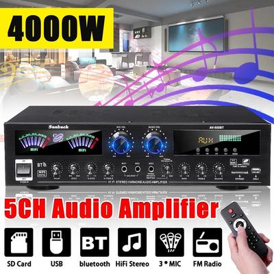 AV555BT 4000W 5CH Heimkino-Verstärker 12V Bluetooth Home Power Verstärker Audio Stereo Verstärker FM USB SD 3Mic mit Fernbedienung