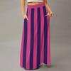Women's Casual Leisure Foldable Striped Plaid Print High Waist With Pocket Draped  Relaxed Long Maxi Skirt
