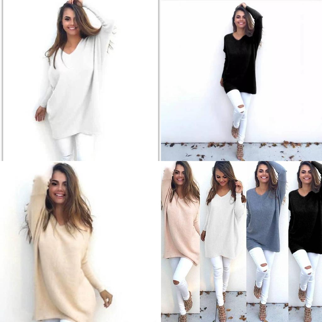 Sweet Girly Vneck Pullover Long Sleeve Top Womens Slim Fit Polyester Autumn Casual