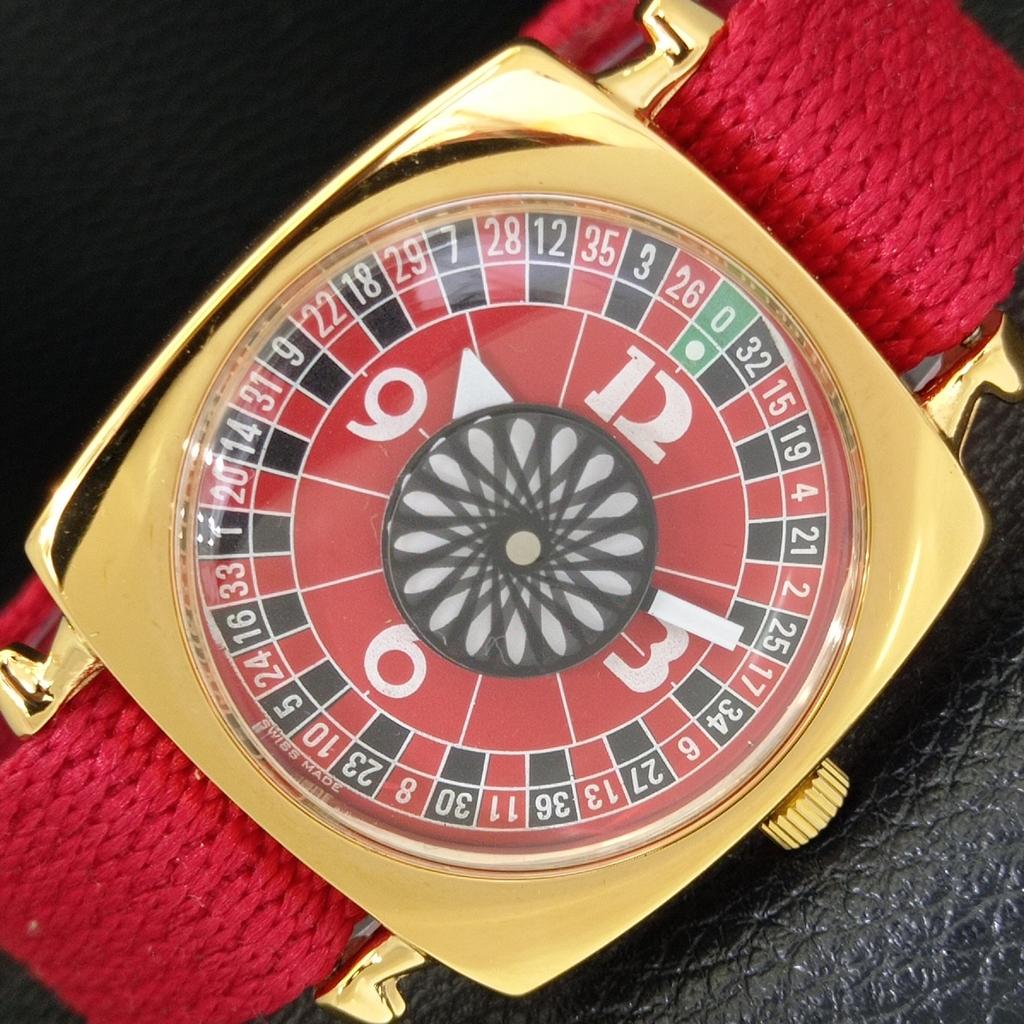 

VINTAGE HAND-WINDING SWISS MENS POKER FACE RED COLOR DIAL WATCH a701102-5 R205b-a701102