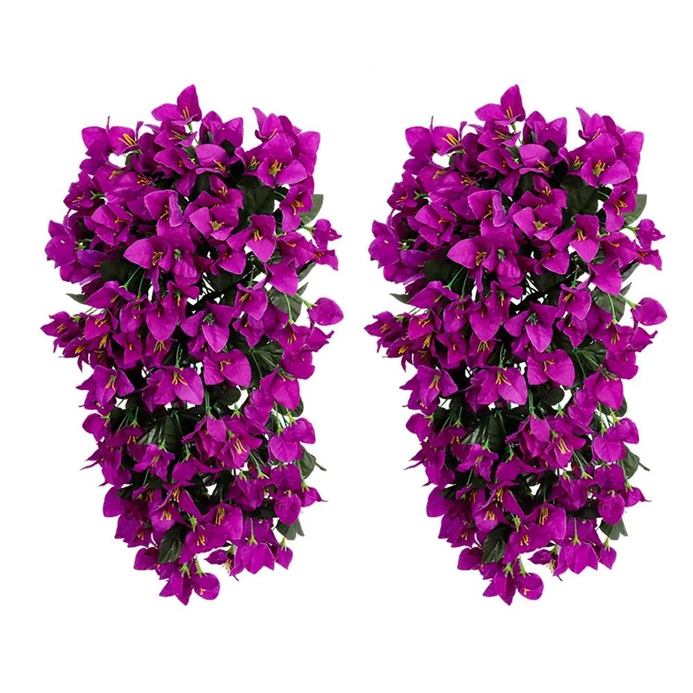 2pcs Artificial Hanging Bougainvillea Flowers, 55cm Silk Trailing Vines With Lifelike Petals And Leaves For Outdoor Balcony