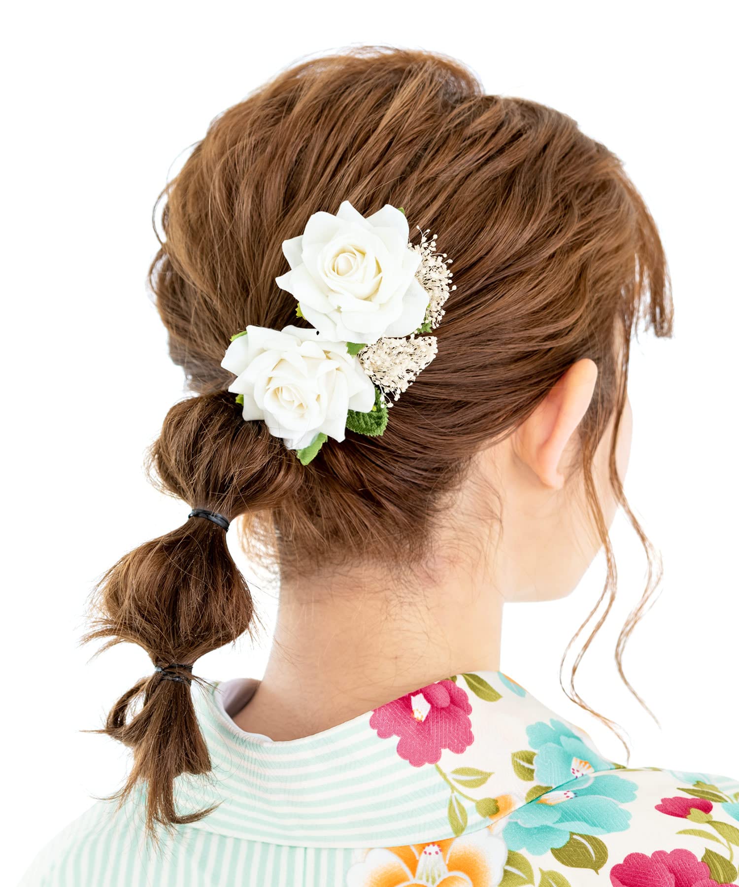 

Soubien Hair Ornament Small White Flowers with Rose and Suitable for Both Japanese and Western Styles 2-Piece Set, Baby s Breath,