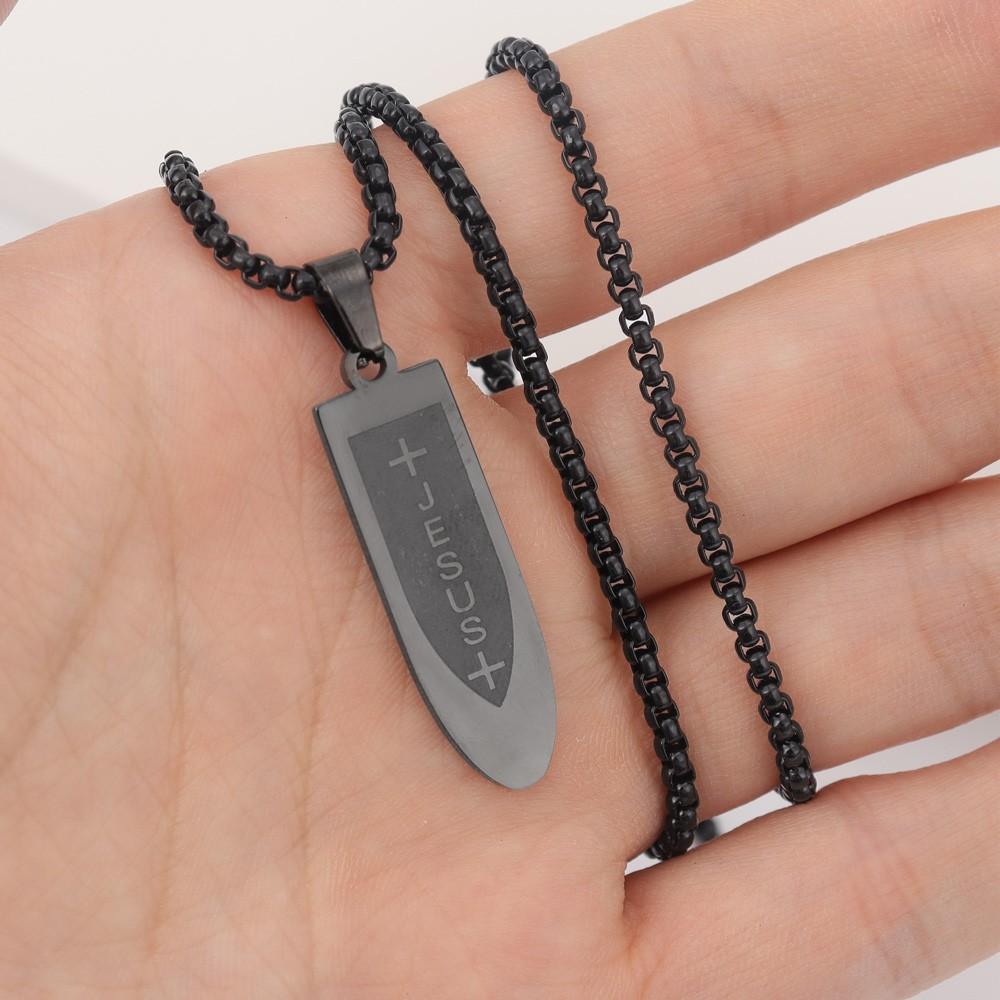 

Мужское ожерелье с подвеской в виде креста из нержавеющей стали, персонализированные подарочные аксессуары чёрный