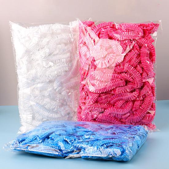 100Pcs Shower Cap Disposable Ear Protection Free Size Bath Cap Waterproof Transparent Hair Salon Shower Cap