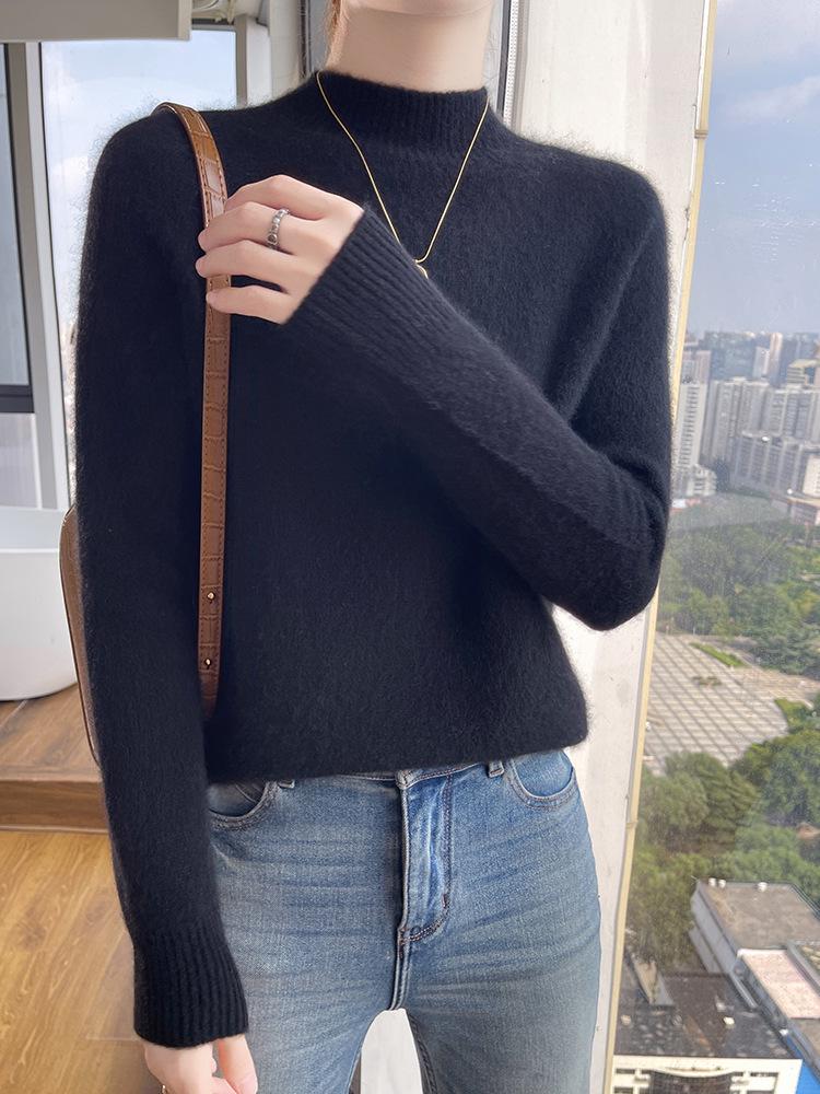 100% Pure Wool Thick Knit Half-High Neck Sweater - Luxurious Cashmere Base Layer for Autumn/Winter