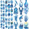 63pcs Temporary Tattoo Sea Creatures Waterproof Long-lasting Body Stickers Coral Watercolor For Adults Women