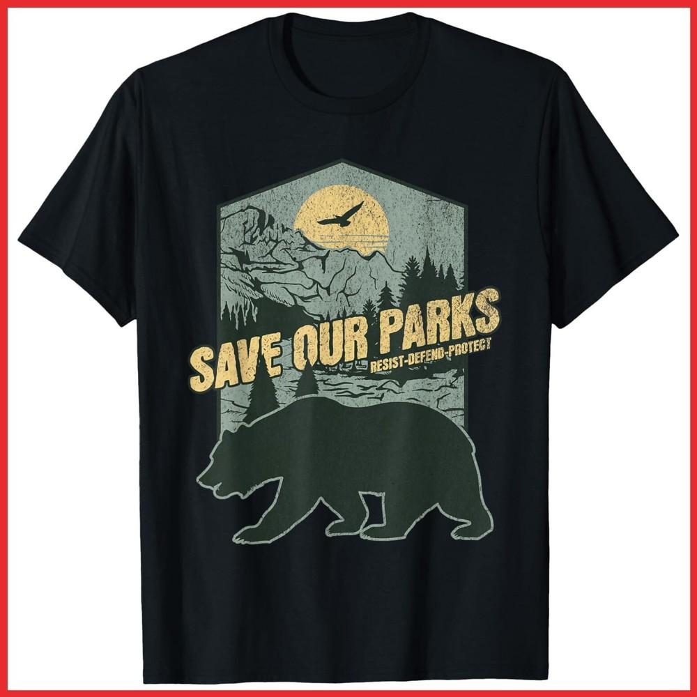 Save Our National Parks Resist Bear Anti Trump ALT US Parks Black Cotton T-Shirt Unisex T-Shirt M