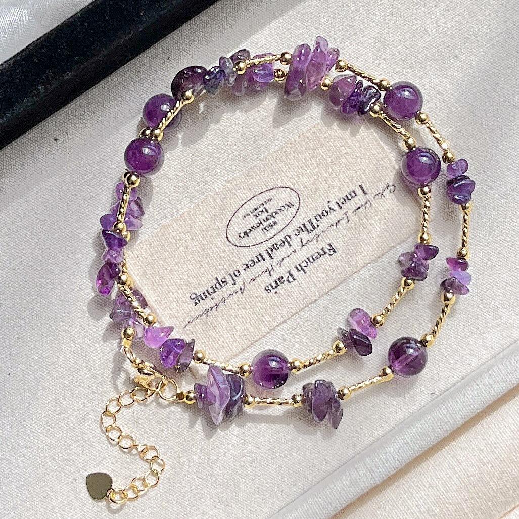 

Wind Autumn and Winter Natural Amethyst Sweater Chain Necklace Collarbone Chain