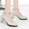 One-piece Buckle Shallow Mouth High Heels Pointed Waterproof Platform Model Catwalk Shoes No Tired Leather Shoes