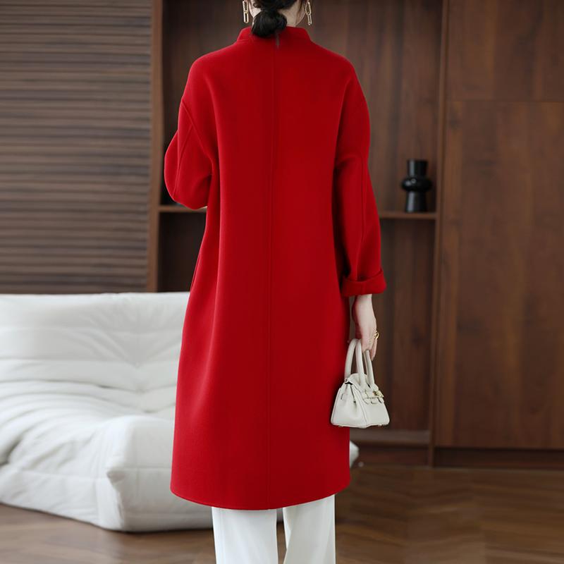 100% Wool Women Coat TIDENOVEL Autumn Wool Long Coat Handmade Pea Coat Winter Warm Wool Long Jacket Overcoat