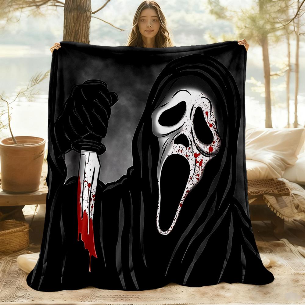 1PC Ghostface Scream Outdoor Flannel Throw Blanket - HD Printed Lightweight Soft Warm All-Season Blanket for Sofa, Bed, Travel, Camping 038