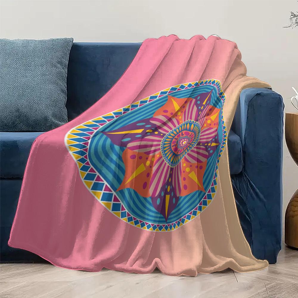 Colorful Mandala Print Fleece Blanket Bohemian Psychedelic Geometric Throw Blanket Home Decor Gift