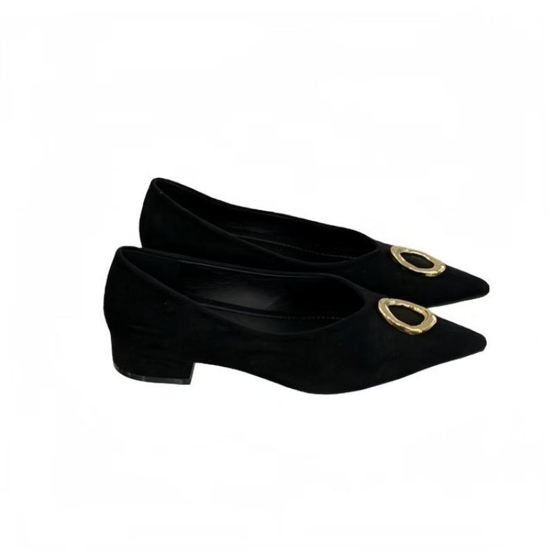 French Pointed Toe Shallow Single Shoes 2026 Spring New Metal Buckle Block Heel Temperament Women's High Heels
