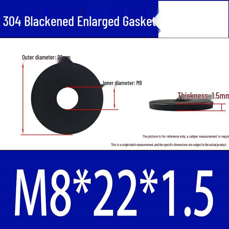 Large Black 304 Stainless Steel Ultra-Thin Oversized Flat Washer, Zinc-Plated