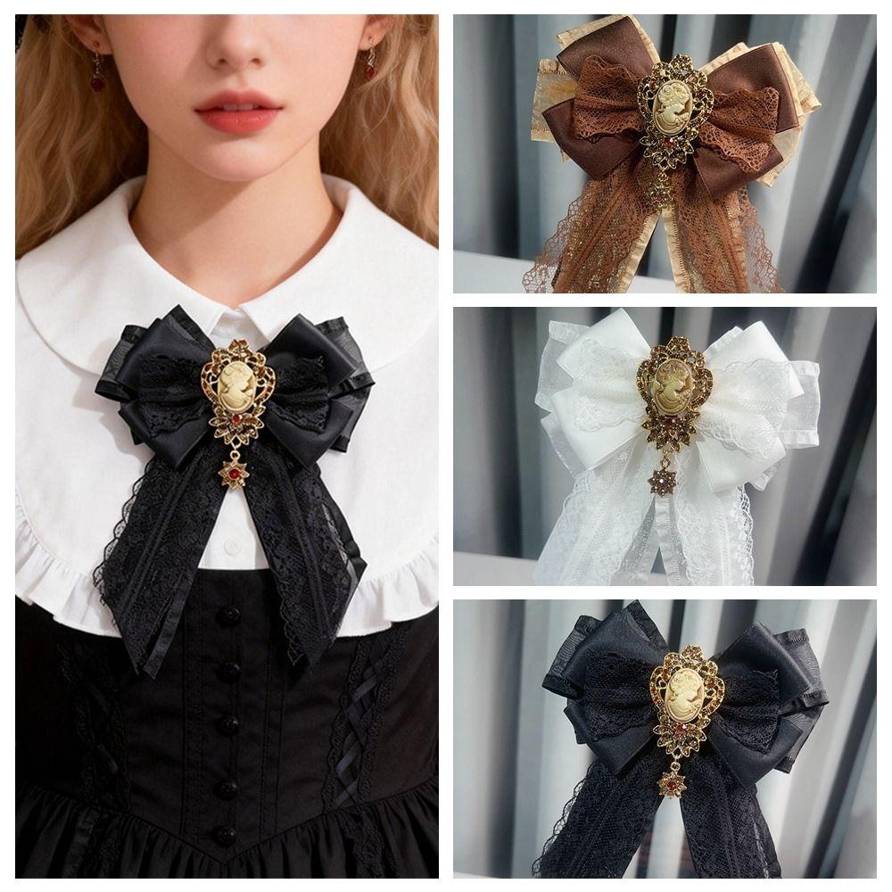 Solid Color Lace Ribbon Bow Tie Enchase Design Decoration Shirt Tie Vintage Lolita Necktie  Men