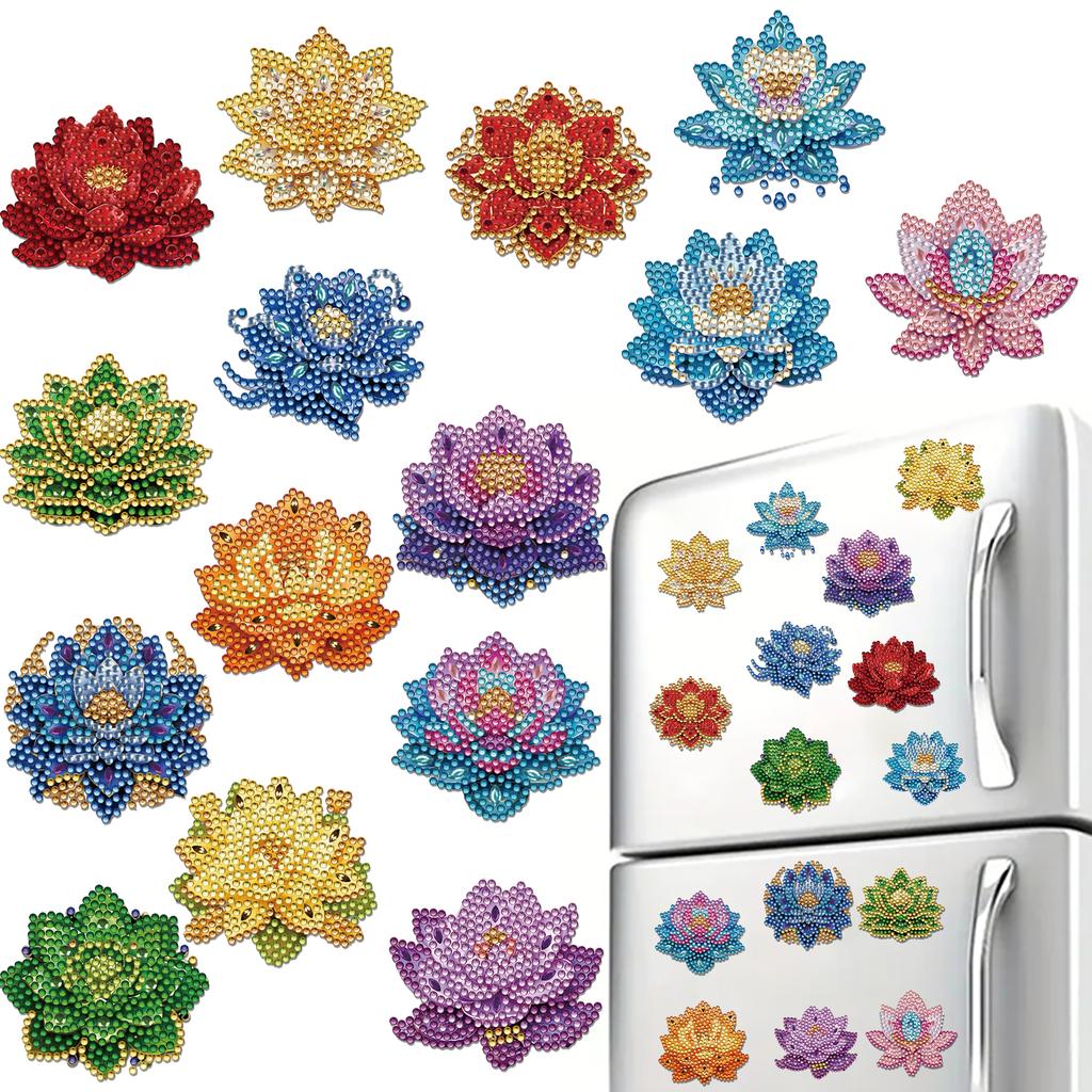 15pcs 2D/Flat Acrylic DIY Art Fridge Magnet Refrigerator Sticker Special-Shaped Drill for Adults Beginners Home Decor
