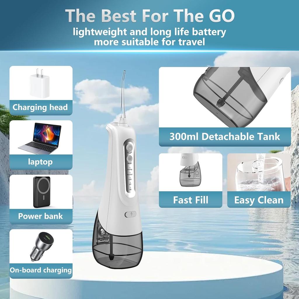 Cordless Water Dental Flosser Teeth Pick Portable Rechargeable Flossers Oral Irrigator with 4 Modes,IPX7 Waterproof Floss for Deep Cleaning and Gum