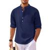 Men's Casual Cotton Linen Stand,up Collar Long,sleeved Shirt
