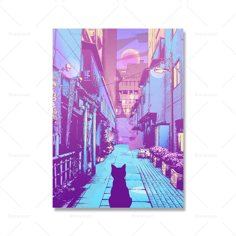 

Кошка Япония улица город поп постер и принт винтажный вид на город холст картина цветная настенная художественная картина для гостиной домашний декор 21x30cm No Framed