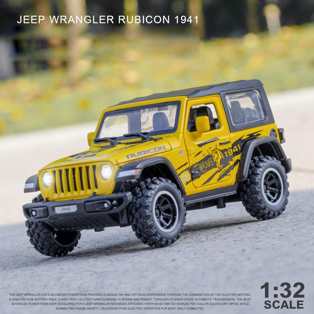 1/32 Scale Jeep Wrangler Rubicon Alloy Model Car Metal Diecast Collection Vehicle Simulation Sound & Light Toy for Kids Christmas Gift