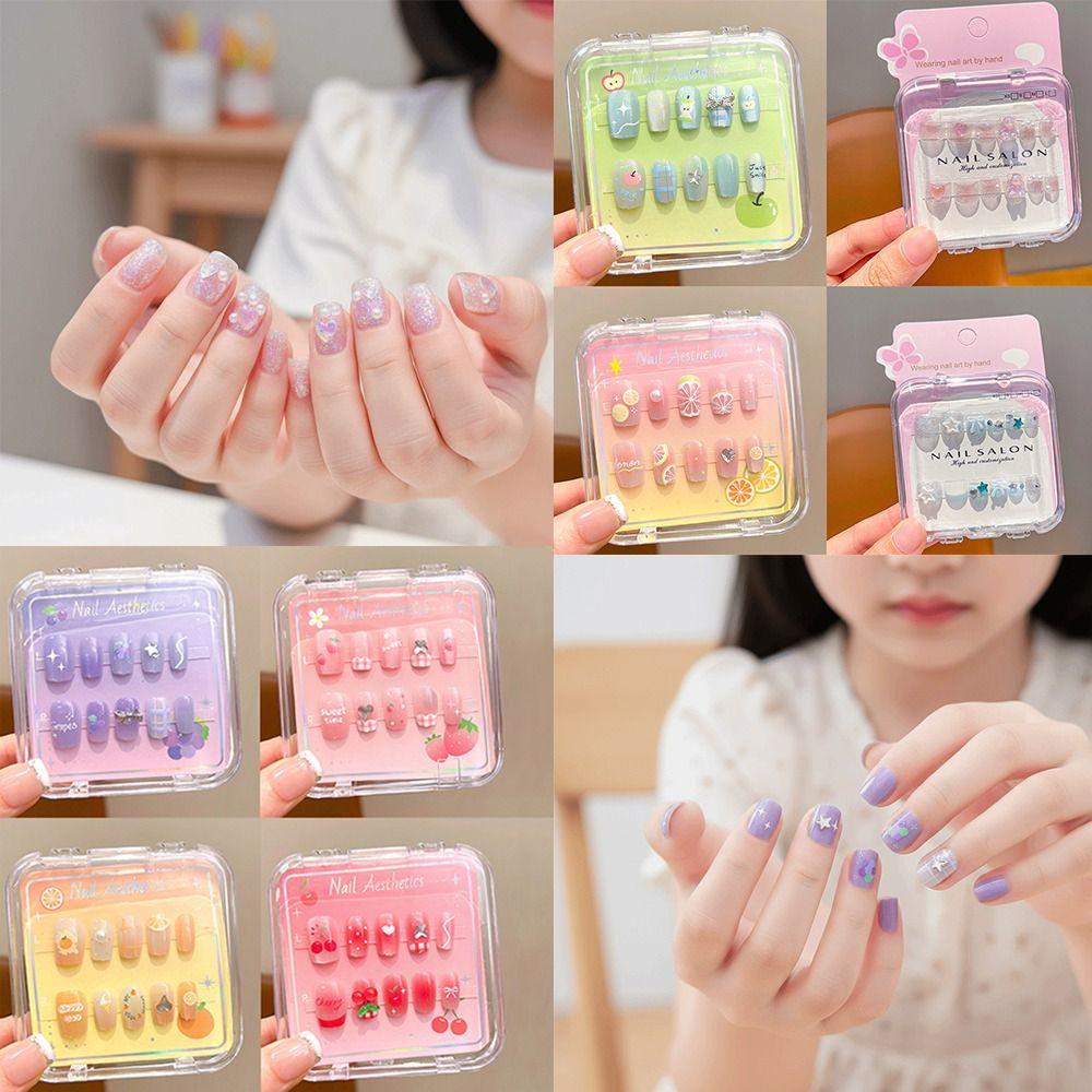 Cute Long Nail Sticker Cartoon Press on Nail New Nail Tips for Girls Students