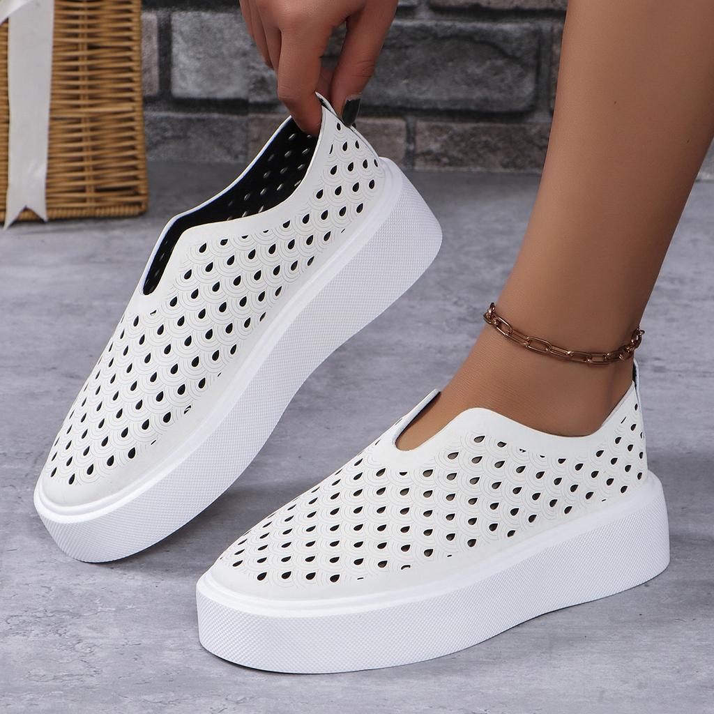Thick Bottom Single Shoes Female Hollowed Out A Footstool Shallow Mouth Fashion Versatile Flat Bottom Casual Women's Shoes