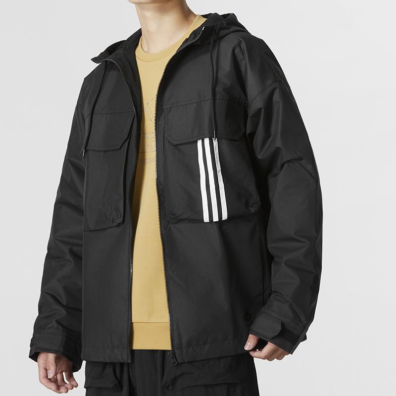 adidas Sportlich Lässige Gestreifte Kapuzenjacke Herren Oberteile Schwarz HM3819