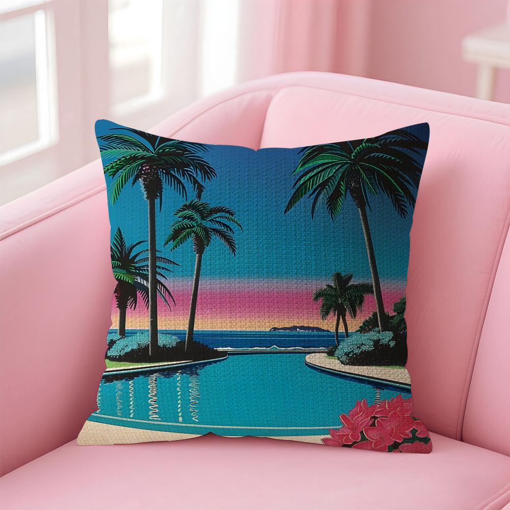 Hiroshi Nagai Fashion Cushion Cover Natural Linen Pillow Case DoubleSided Print Decorative Sofa Pillowcase Home Decor Gift