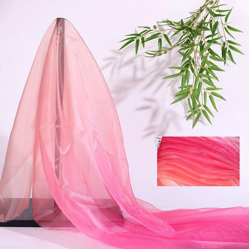 1 Yard/Width 140cm Organza Fabric Colorful Gradient Transparent Texture Voile Gauze Transition Color Mesh Fabric Designer Fabric