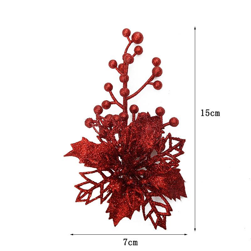 Multi-Color Christmas Flower Ornament with Fruit Skewer for Tree Decoration