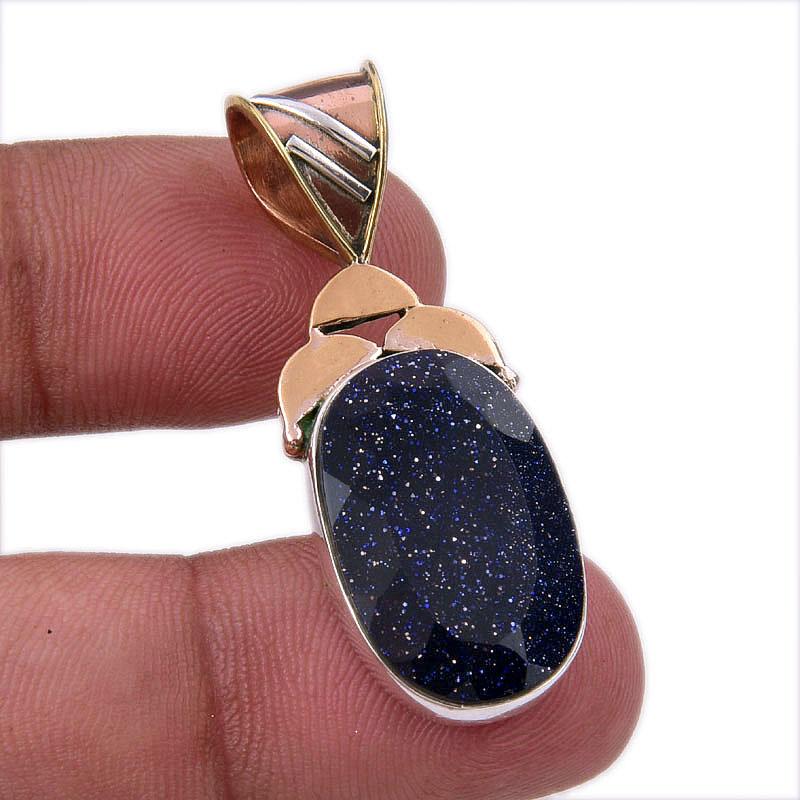 

Natural Blue Sunstone 925 Solid Sterling Silver Gift TwoTone Pendant 1.50 T6C22