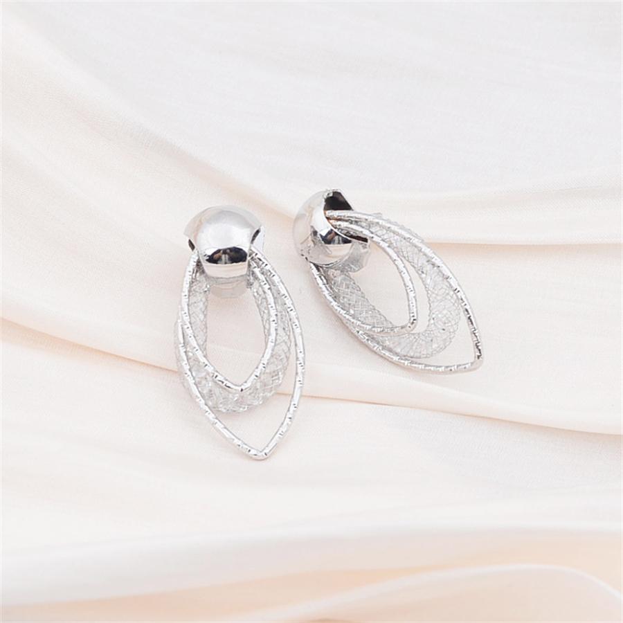 Trend Wire Mesh Droplets Rhinestone Drop Earrings for Women Exquisite Geometry Gold Color Jewelry