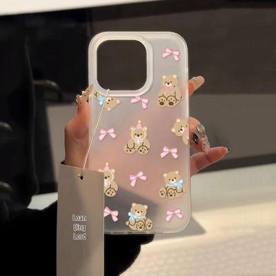 Bowknot Bear iPhone Case: Compatible with iPhone 13-17 Pro Max, Frosted Soft Shell