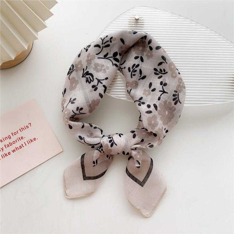 58cm Cotton Linen Women's Scarf Fashion Print for Hair and Neck Square Design