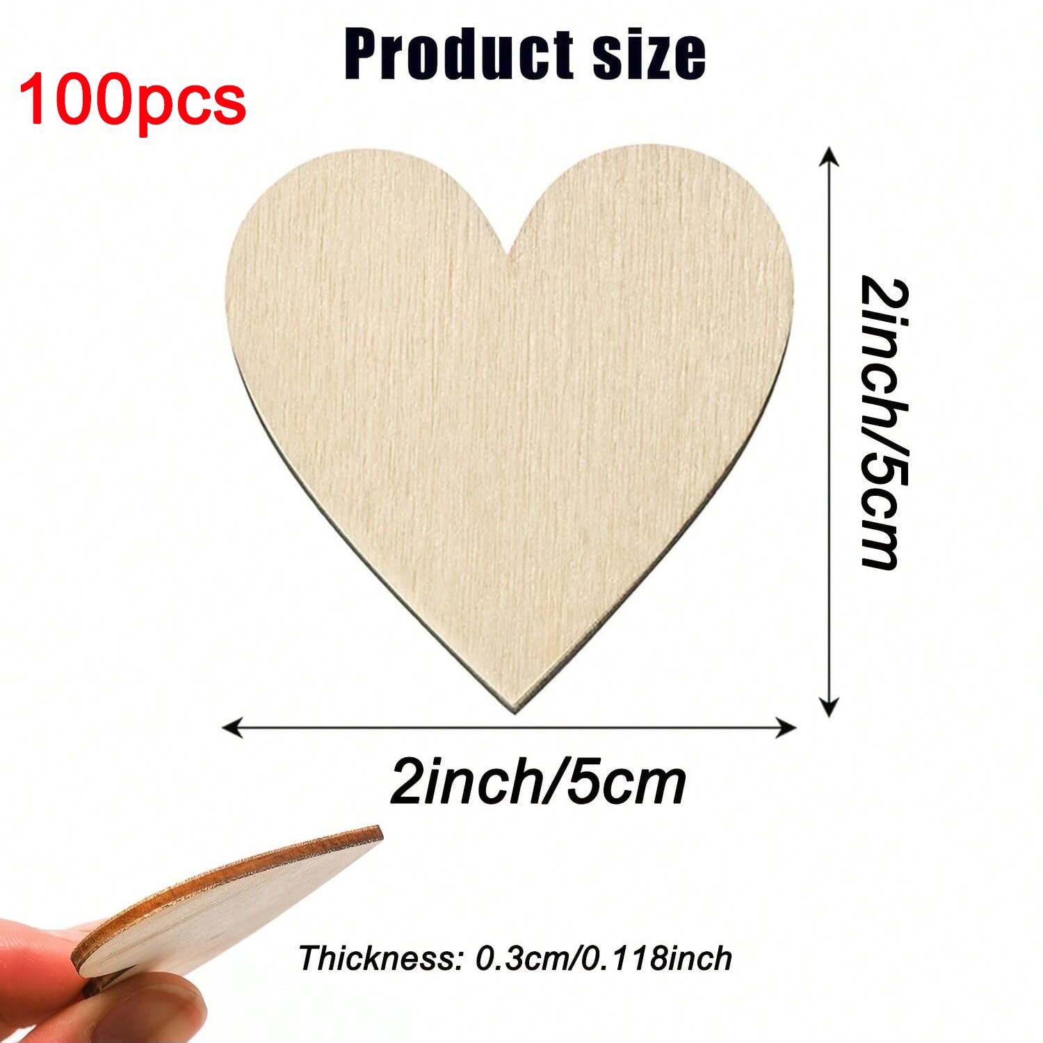 

100 штук 5 см/2 дюйма деревянных фигурок в форме сердца для свадебных украшений, отделки, росписи и рисунков. Заготовки для DIY-поделок 100pcs