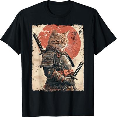 Samurai Cat Warrior Japanese Ukiyo-e Artwork Cat Samurai T-Shirt for Men Women Girls Kids