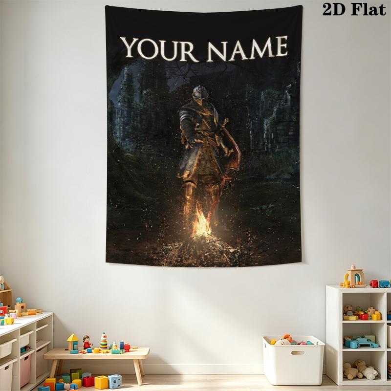 Custom Name Dark Souls Wall Tapestry Aesthetic Wall Hanging Printed Fabric Blanket Decorative Tapestries for Bedroom Living Room Home Decor