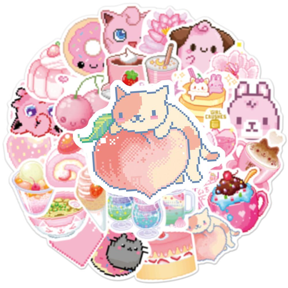 50PCS INS Style Cute Pink Pixel Cartoon Stickers Pokemon Pikachu DIY Bike Luggage Laptop Graffiti Sticker Kid Toy Decal