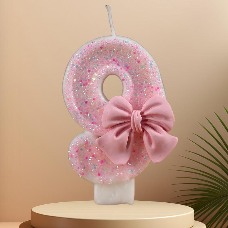 Cute Pink Bow 3D Number Cake Candles for Birthday Party Decorations Birthday Decoration Cake Decorating Tools gender reveal NONE
